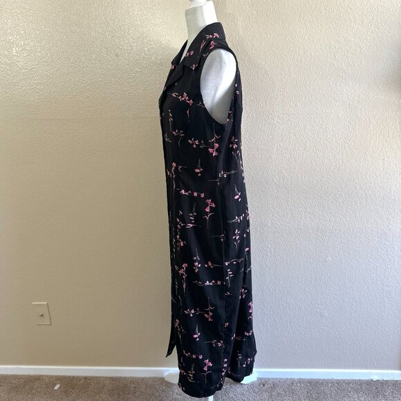 Studio I Petite Vtg 90s Black Floral Collared Midi Button down Dress - Picture 4 of 7